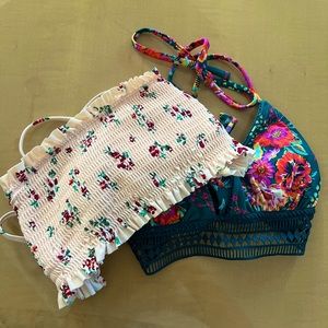 bundle small pink + dark green tropical bikini top